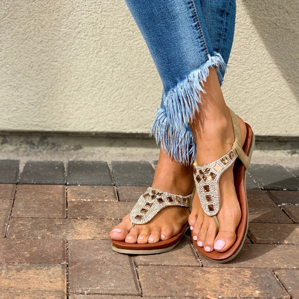 Golden Girl Rhinestone Cluster Embellished Sandal - Picture 4 of 8